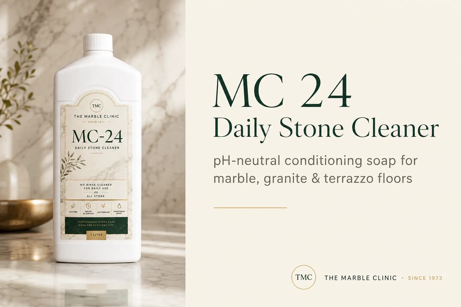 MC 24 Daily Stone Cleaner, a pH-neutral soap for marble, granite, and terrazzo floors