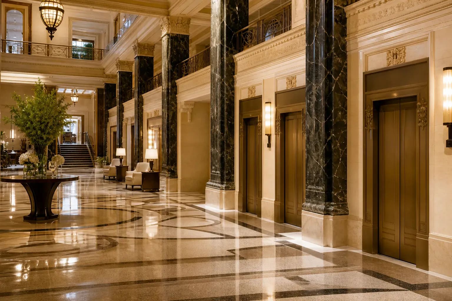 Restored corporate reception stone floor
